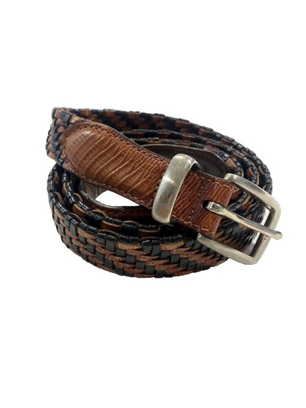 VINTAGE Genuine Leather Braided Belt Brown Black 40 Old Money Quiet Luxury Rodeo